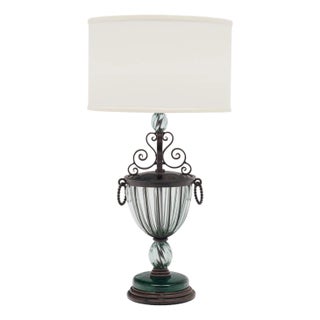 Art Nouveau Style Table Lamp, French, Glass, Iron, Vintage 1930s For Sale