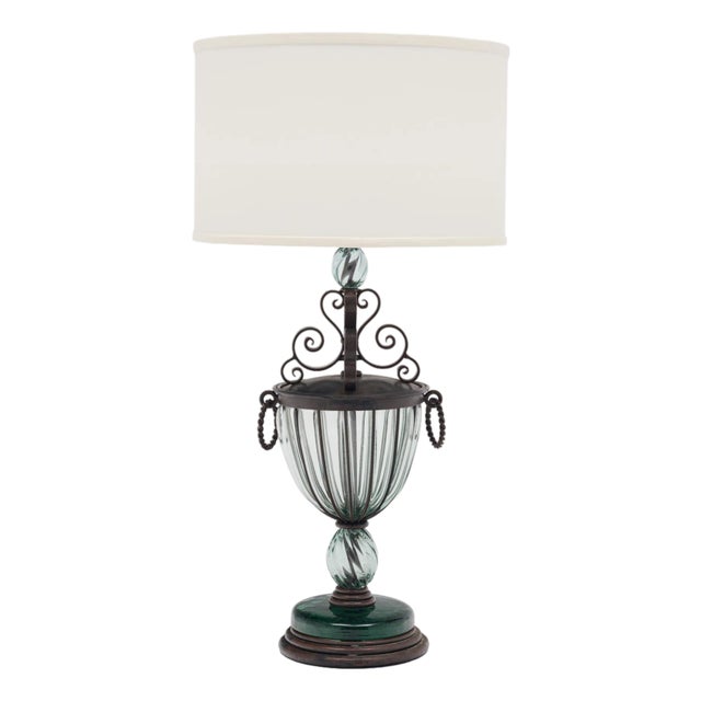 Art Nouveau Style Table Lamp, French, Glass, Iron, Vintage 1930s For Sale