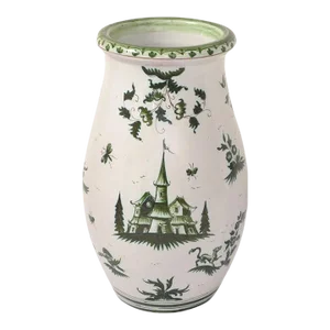 Vintage G. Mazzotti Italy Landscape Hand Painted Ceramic Green White Floor Vase