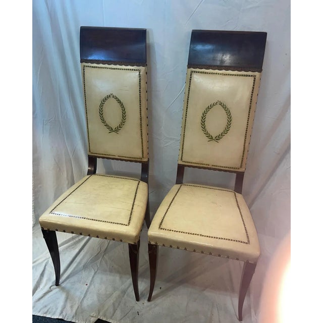 1930s Vintage Early American High-Back Mahogany Chairs With Star Nail Heads- a Pair For Sale - Image 9 of 9