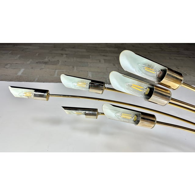 Italian 6-Light Arc Floor Lamp in Gilded Brass, 1970s For Sale - Image 12 of 15