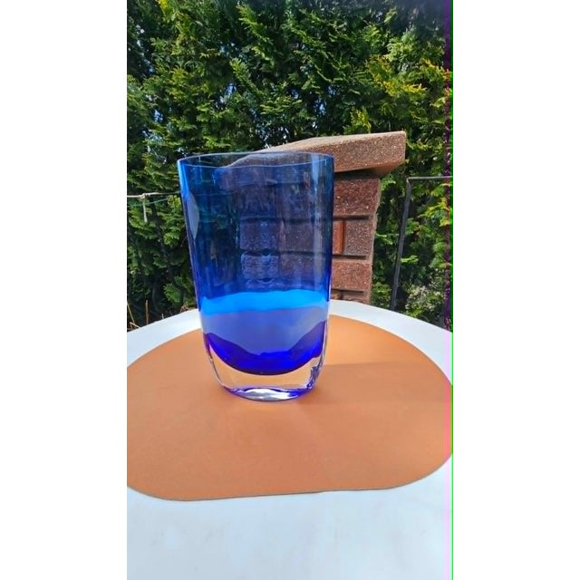 1970s Vintage Cobalt Blue Glass Vase, Magnor Norway, 1960s For Sale - Image 5 of 7