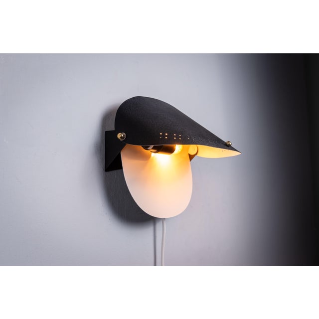 Matte Black Wall Lamps with Perforated Shades and Brass Details, Set of 2 For Sale - Image 11 of 16