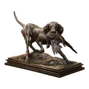 Late 19th Century German Brass & Plaster Hunting Dog Sculpture by Emil Wünsche