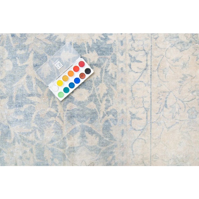 Textile 1930s Vintage Allover Floral Botanical Blue Beige Hand-Knotted Wool Rug - 12’9” X 15’8” For Sale - Image 7 of 9