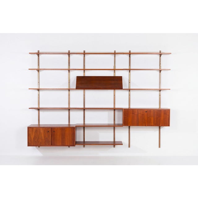 Mid-Century Modern Edward Wormley for Dunbar Three-Bay Walnut & Brass Shelving System, 1952 For Sale - Image 3 of 10