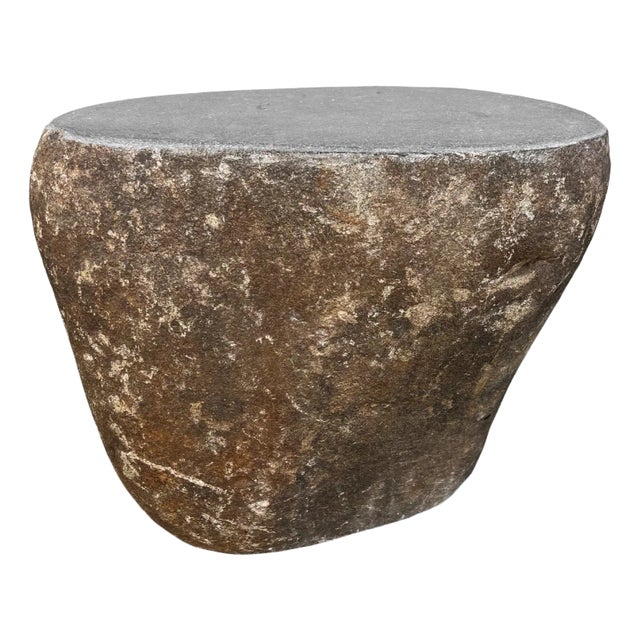Stone Boulder Vintage Rustic Outdoor Side Table Stool For Sale