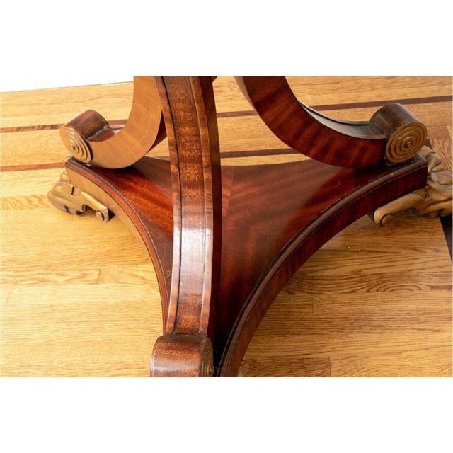 Brown Maitland Smith Compass Inlaid Hand Carved Mahogany Pedestal Table For Sale - Image 8 of 13