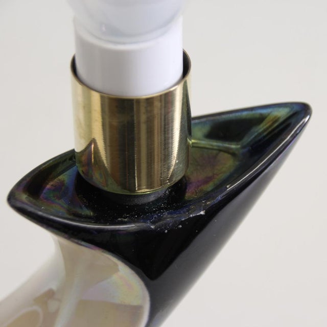 French Blue Iridescent Ceramic Table Lamps from Verceram, 1960s, Set of 2 For Sale - Image 10 of 14