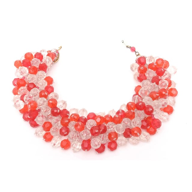 Vintage Coppola E Toppo for Pucci Cluster Beaded Orange Red and Clear Lucite Collar Necklace Italian For Sale - Image 4 of 10