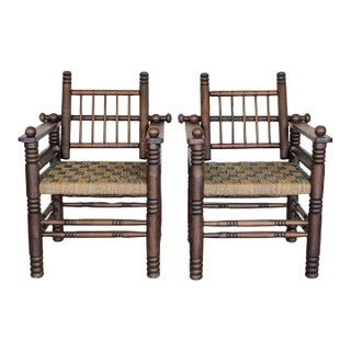 Pair of 1940s Oak and Woven Lounge Chairs by Charles Dudouyt For Sale