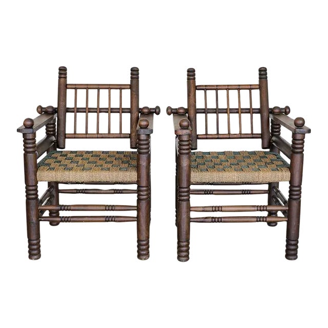 Pair of 1940s Oak and Woven Lounge Chairs by Charles Dudouyt For Sale
