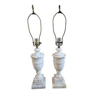 Stiffel Mid-Century Neo-Classical Italian White Marble Table Lamps For Sale