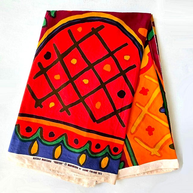 Textile 1970s Marimekko Cotton Textile, Posetiivi Pattern Designed by Katsuji Wakisaka, 3.36 Yards For Sale - Image 7 of 14