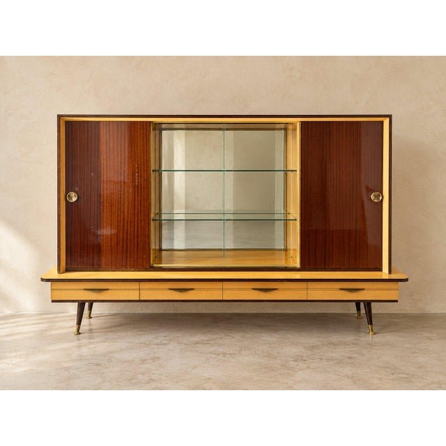 Mid 20th Century Mid-Century-German-Schrank With Glass Display Cabinet, Sliding Doors For Sale - Image 5 of 6
