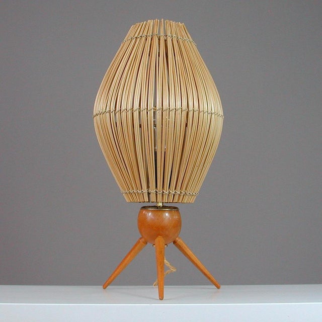 Mid-Century Swedish Table Lamp in Teak and Rattan, 1950s For Sale - Image 4 of 18