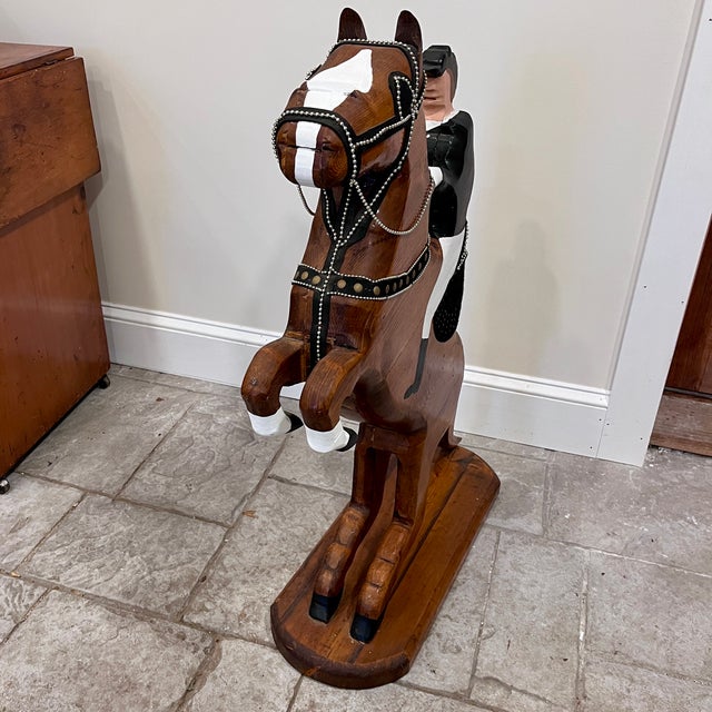 1980s 1980s 3 Foot Tall Wood Equestrian Folk Art Sculpture For Sale - Image 5 of 12