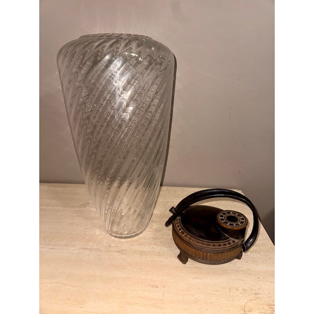 Found in a Palm Beach estate, this huge signed Cenedese Murano vase completely changes depending on the light. The spiral...