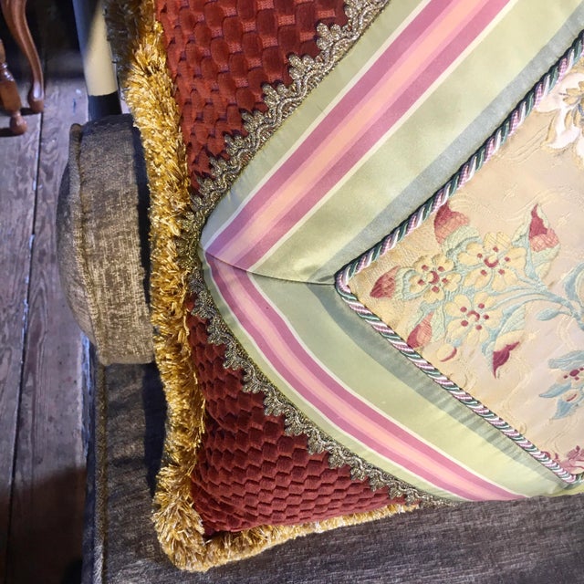 Hollywood Regency 22" Down Vintage Asian Silk Pillow For Sale - Image 3 of 7