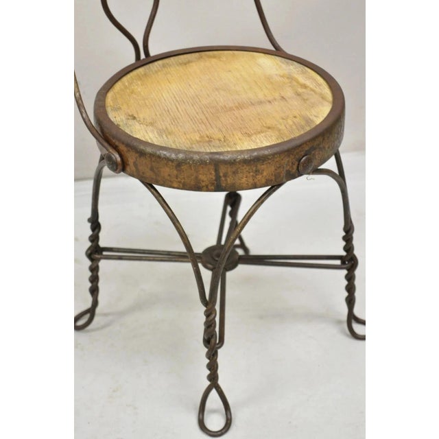 Brown Antique Victorian Twisted Wire Wooden Seat Small Child's Ice Cream Parlor Chair For Sale - Image 8 of 10