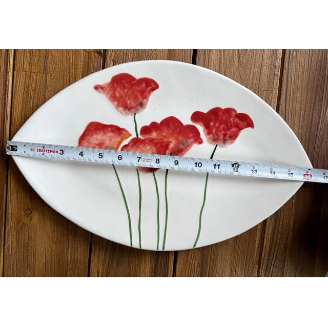 Mid-Century Modern Vintage Fitz & Floyd Classic Poppies Embossed Leaves Red Poppies White Serving Platter For Sale - Image 3 of 4