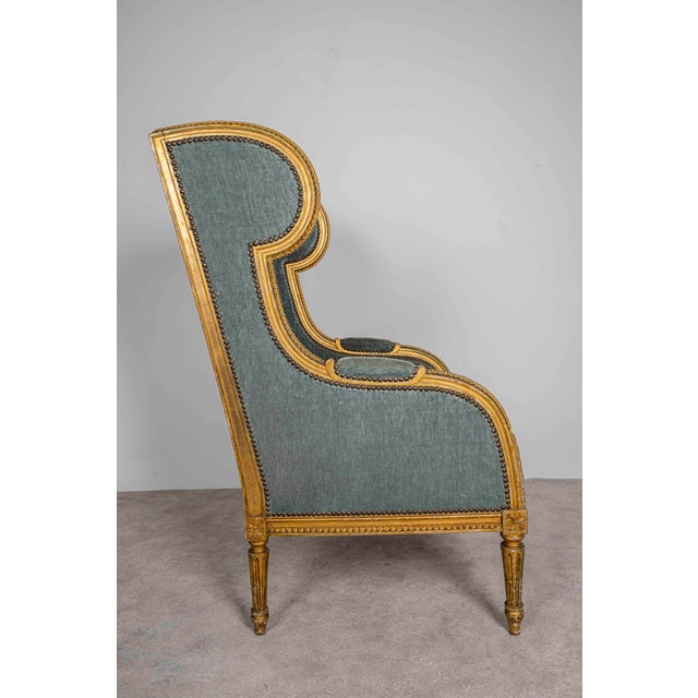 French Louis XVI Giltwood Wing Chair For Sale - Image 6 of 18