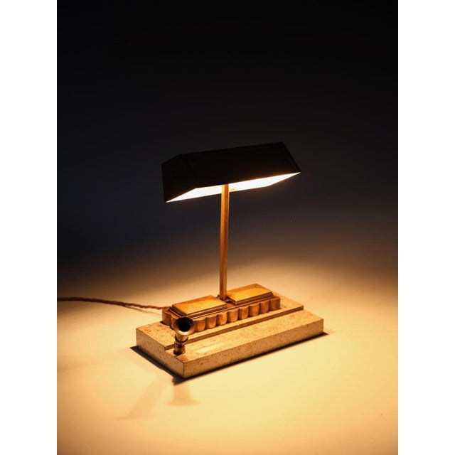 Art Deco Bronze Desk Lamp with Fossiliferous Limestone Base, 1930s For Sale - Image 3 of 18