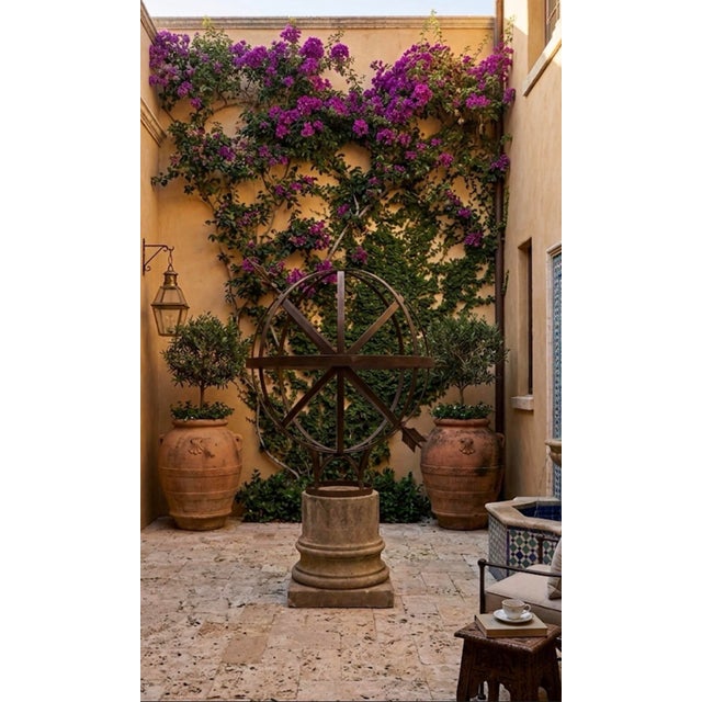 2000 - 2009 Vintage Wrought Iron Armillary Sphere on Cast Stone Pedestal For Sale - Image 5 of 6