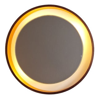 Vintage Round Illuminated Wall Mirror with Teak Frame, 1970s For Sale