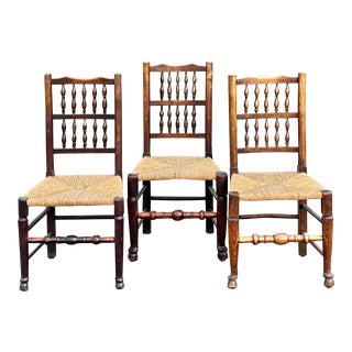 Antique 19th Century Rush Seat Lancashire Chairs - Set of 3 For Sale