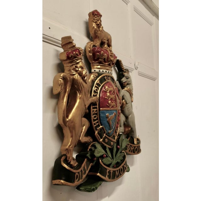 Blue British Royal Coat of Arms Wall Plaque, 1950s For Sale - Image 8 of 9