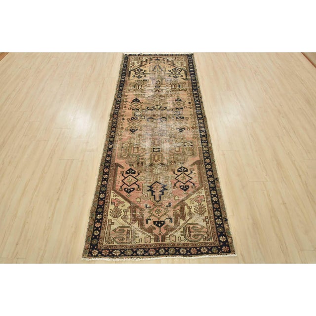 Farmhouse Hamedan Runner 3’5” X 9′ Pink Wool Semi-Antique Tribal Hand-Knotted Rug For Sale - Image 3 of 15