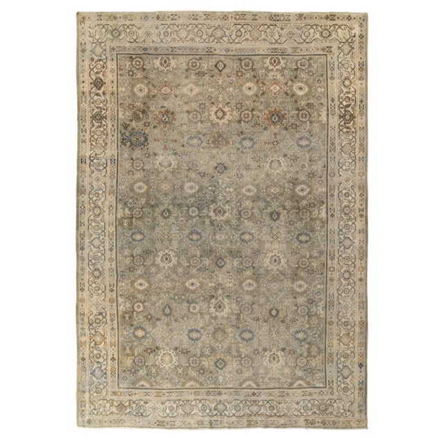 Textile Vintage Persian Sultanabad Style Rug in Green, Beige-Brown Floral Pattern For Sale - Image 7 of 7