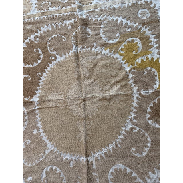 Bohemian Neutral Tan Suzani From Tashkent 4'6'' X 4'10'' For Sale - Image 9 of 11