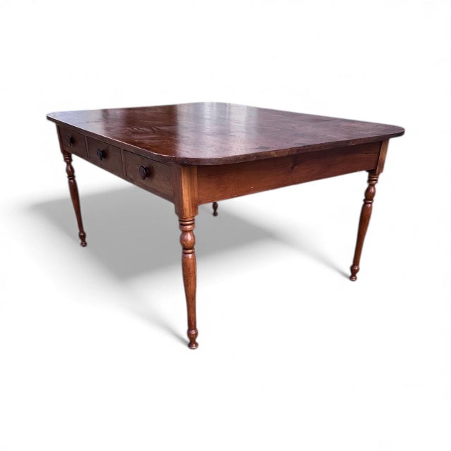 19th Century American Farm Table With Six Drawers and Turned Legs, Circa 1850 For Sale In West Palm - Image 6 of 11