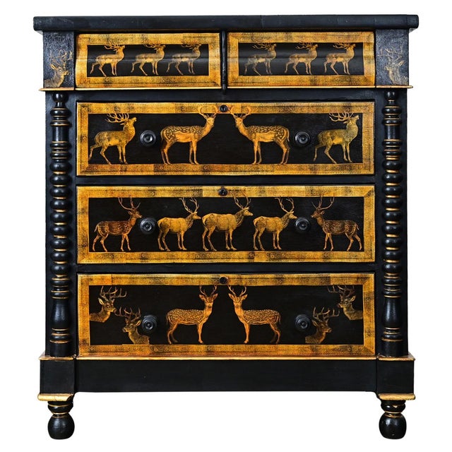 English Vintage Painted Chest with Deer Decoupage For Sale - Image 12 of 12