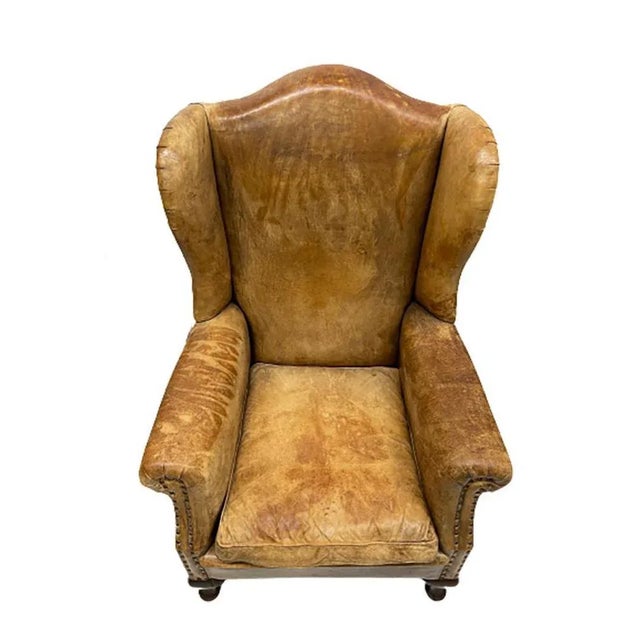 Brown Vintage Leather Wingback Chair For Sale - Image 8 of 9