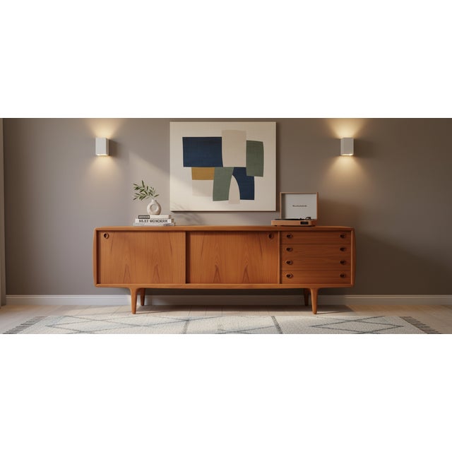 H.P. Hansen Long Sideboard in Teak with Drawers and Sliding Doors from H.P. Hansen, 1960s For Sale - Image 4 of 18