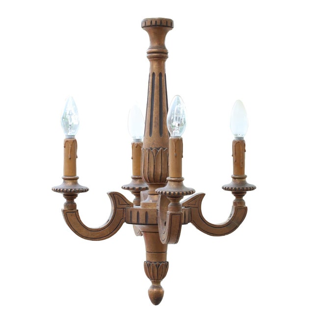 Brown French Neoclassical Five-Light Carved Wood Chandelier with Aged Gold Finish, 1950 For Sale - Image 8 of 8