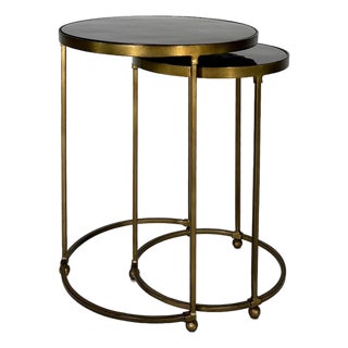Modern Brass and Pen Shell Nesting Accent Tables by Crate and Barrel For Sale