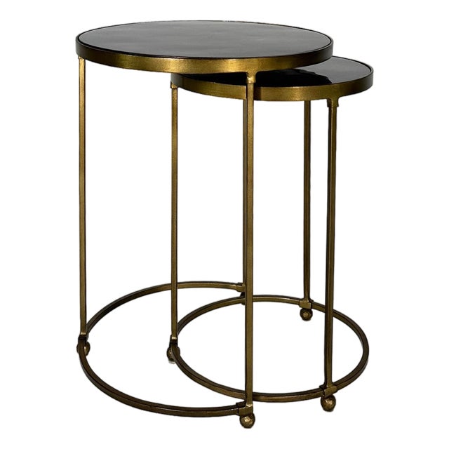Modern Brass and Pen Shell Nesting Accent Tables by Crate and Barrel For Sale
