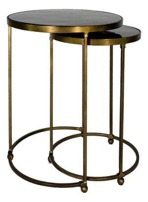 Modern Brass and Pen Shell Nesting Accent Tables by Crate and Barrel