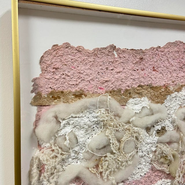 Contemporary Vintage Handmade Paper Fiber Artwork Signed For Sale - Image 3 of 9