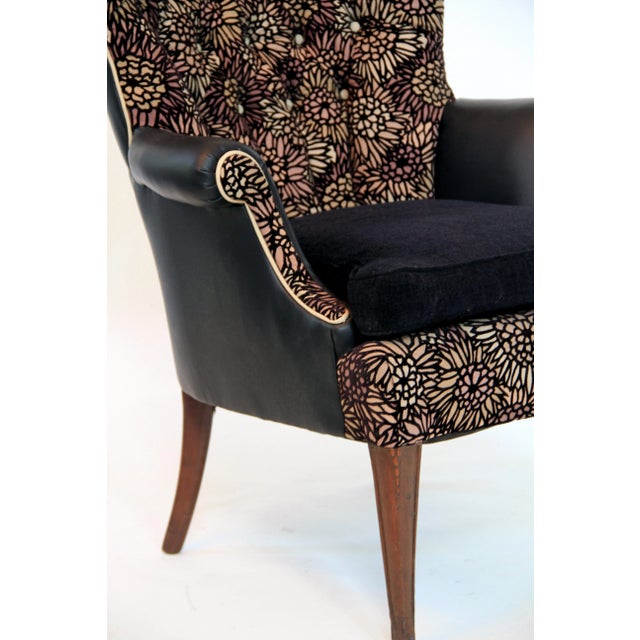 1950s Vintage Black Leather Wingback Accent Chair For Sale - Image 11 of 12