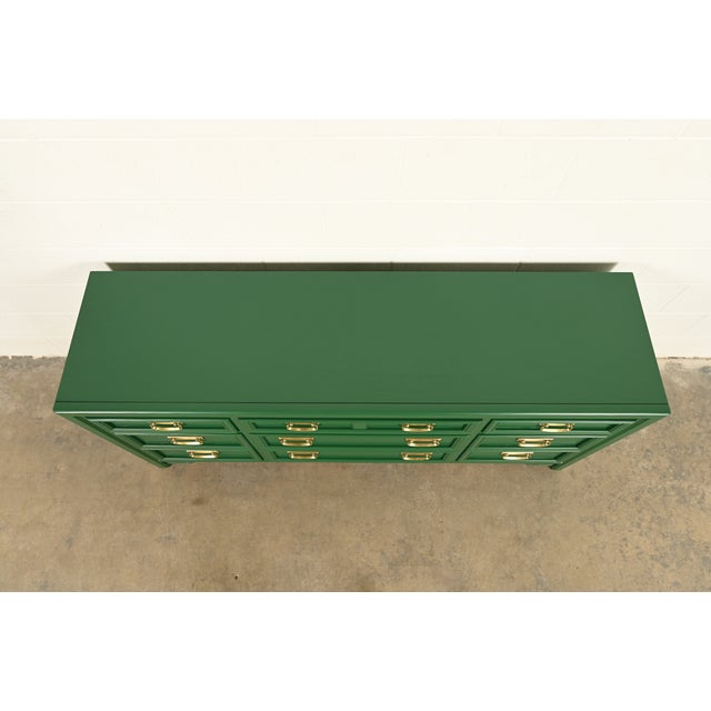 Wood Thomasville Mid-Century Hollywood Regency Green Lacquered Dresser or Credenza | Newly Refinished For Sale - Image 7 of 13
