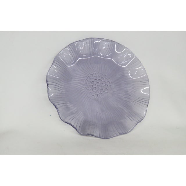 Glass Vintage Mikasa Frosted Glass Plate 1980s Ruffled Lotus Lavender Dinnerware 4748b For Sale - Image 7 of 11
