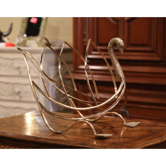 Brass Mid-Century French Brass Swan Magazine Rack Attributed to Maison Jansen For Sale - Image 8 of 8