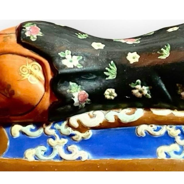 Vintage Chinese Porcelain Figural Pillow, Hand-Painted Boy, 1978 For Sale - Image 15 of 16