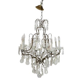 Antique Bronze and Cut Crystal Eight Light Chandelier C1930 For Sale