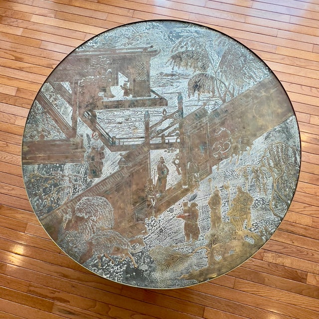 Philip and Kelvin LaVerne, Mid-Century Modern, "Chan" Coffee Table, Bronze, Signed Exquisite engraved and patinated...